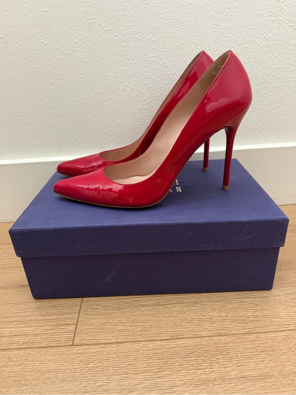 Stuart Weitzman Red Patent Pointed Pumps
